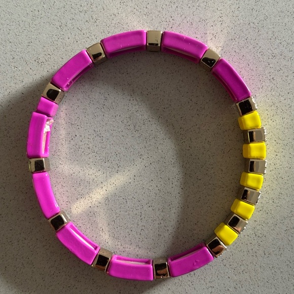 Roxanne Assoulin Pink Yellow Diamond Elastic Bracelet - Picture 1 of 6